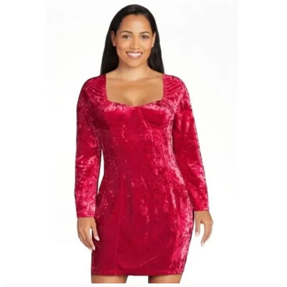 Madden NYC Junior's Red Velvet Corset Bodycon Dress sz XL - Picture 1 of 9